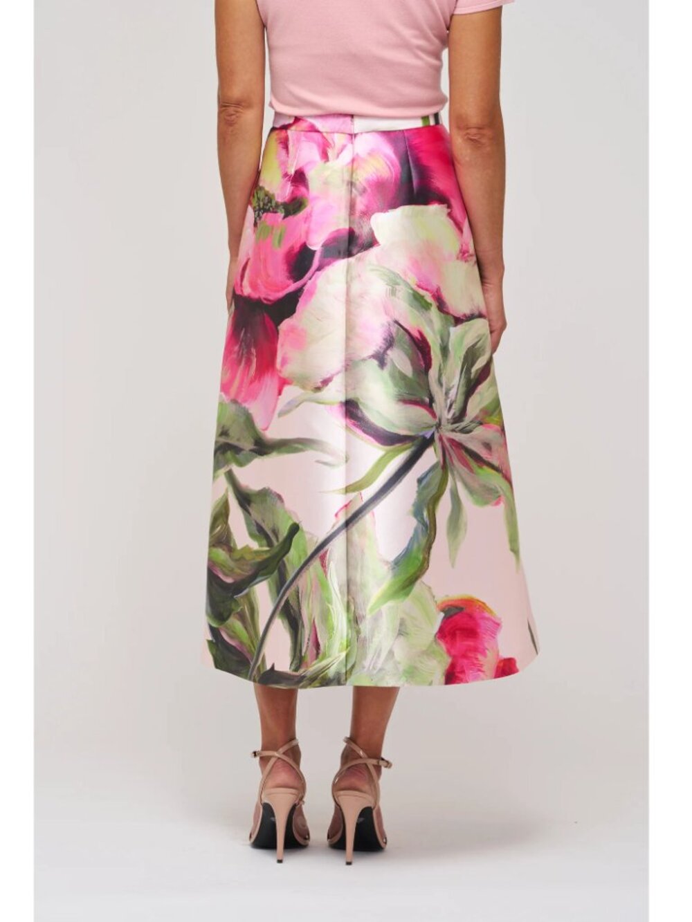 Kay Unger Elise Floral Tea Length Satin Skirt - Picture 3 of 6